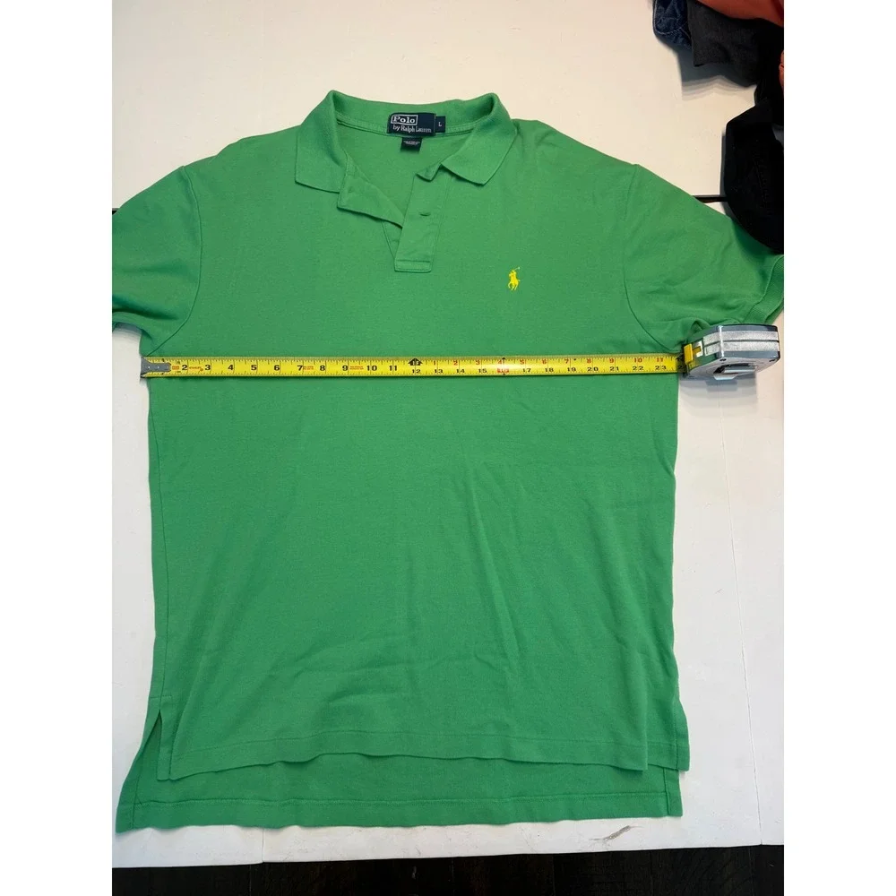 Polo Ralph Lauren Mens Green Cotton Pique Short Sleeve Polo Shirt Yellow Pony L